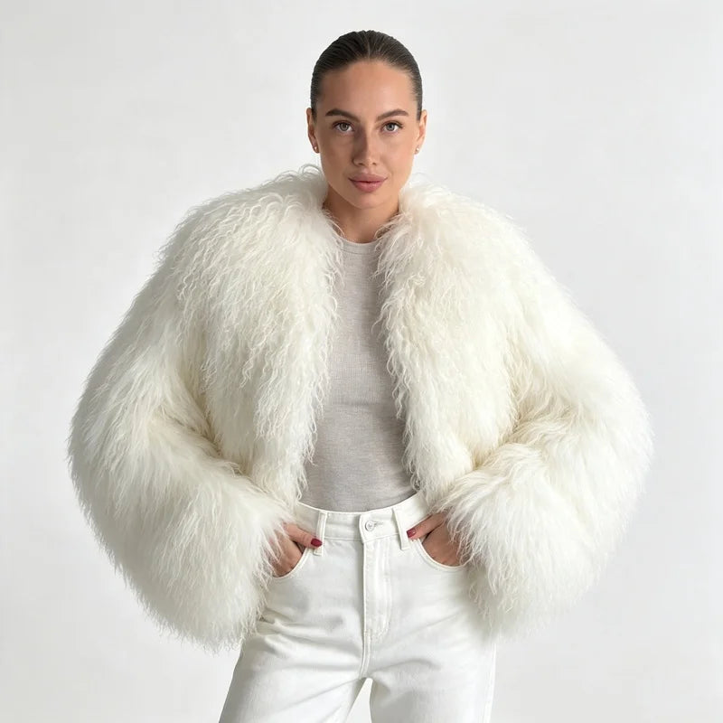 NEW Arrivals 8 Colors S-4XL Curly Fur Jacket Women Winter Warm Mongolian Artificial Lamb Wool Coat Short Open Front Cropped Eco- Friendly Night Clubwear Women's Faux Fur Coats Winter Autumn Apparel Supplies