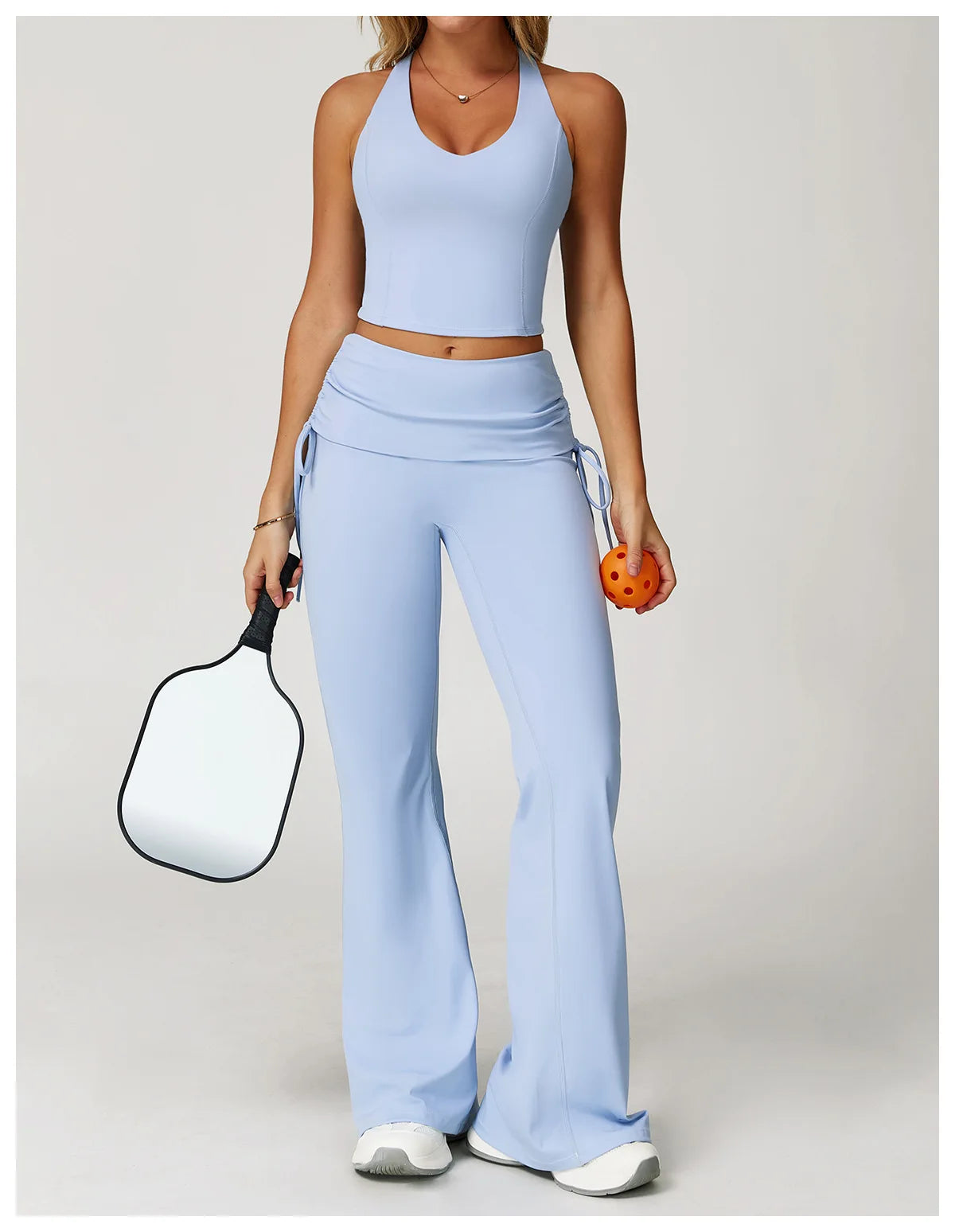 5 Colors S-XL Cross-Border Foldable High-Waisted Tummy Control Ruched Butt-Lifting Flared Pants Nude-Feel Wide-Leg Slimming Long Drawstring Outdoor Sport Activities Pants