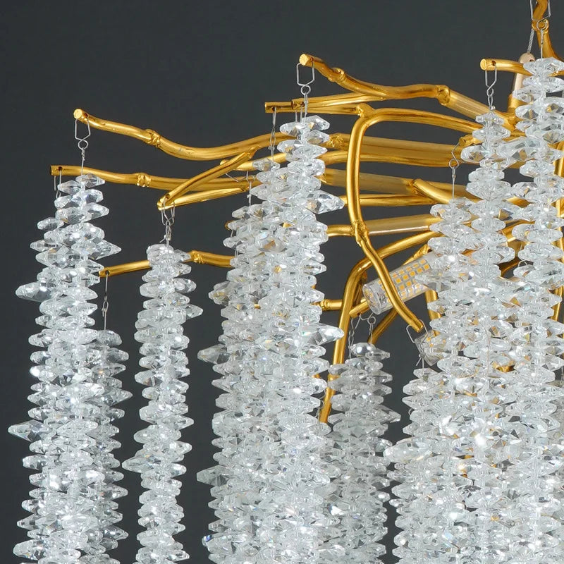 Villa Home Living Room Gold Aluminum Branch Crystal Ceiling Chandelier Light Modern Luxury Tassel Glass Pendant Lamp Living Bedroom Decorative Hanging Lighting Supplies