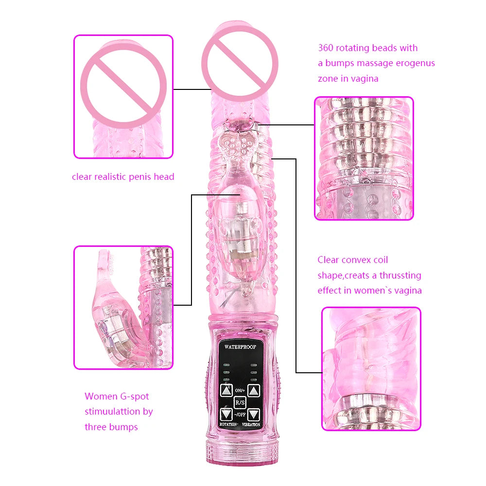 Dildo Rabbit Vibrator Masturbator G Spot 12 Speeds Vibration Dual Motor Massager Clitoris Rotation Stimulator Female Sex Toy