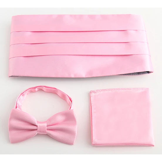 3 PCS Set 17 Colors Men's Luxury Tuxedo Satin Cummerbund Sets Pocket Square Hanky Bow Tie Tuxedo Wedding Men's Formal Papillon Sash Wide Belts Ceremonial Belt Male Luxury Apparel Sets