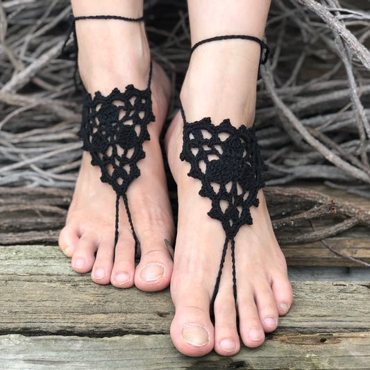 NEW Arrivals 5 Colors Women Ladies Crochet Barefoot Sandals Swimming Beach Water Pool Wear Toe Ring Anklet Nude shoes Foot jewelry Victorian Lace Yoga Shoes Bridal Anklet Female Girls Footwear Casual Apparel Accessories Suppl