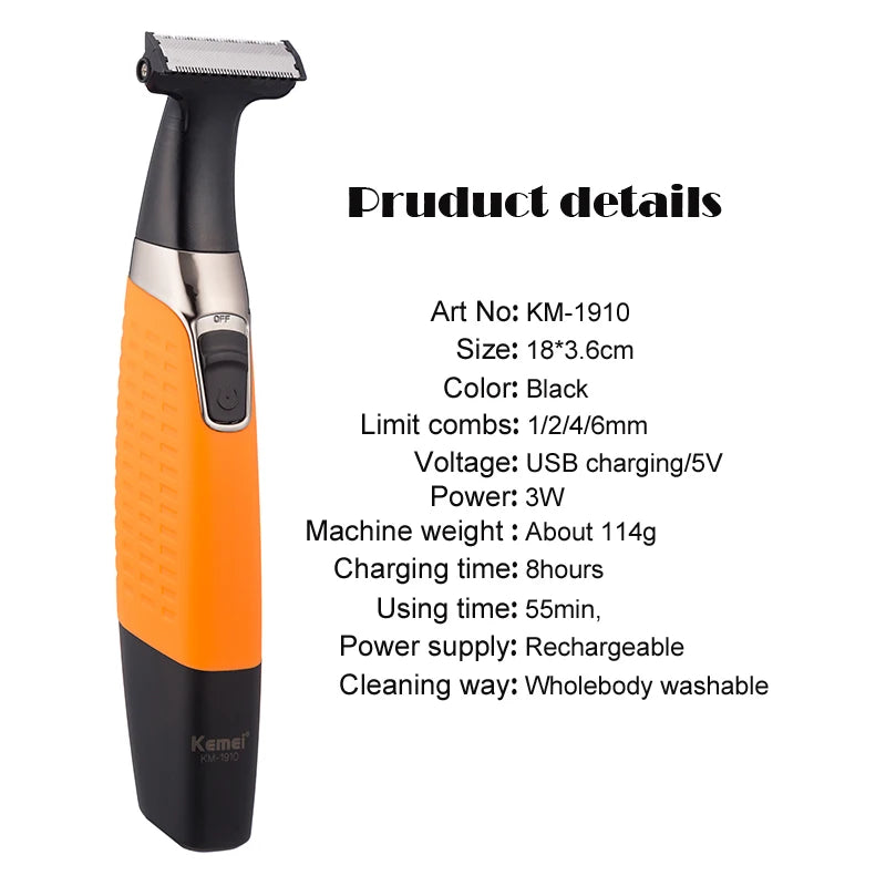 Full Set Original Kemei 1910 Rechargeable Electric Shaver Beard Shaver Electric Razor Body Trimmer Men Shaving Machine Hair Trimmer Face Care Full Body Epilator