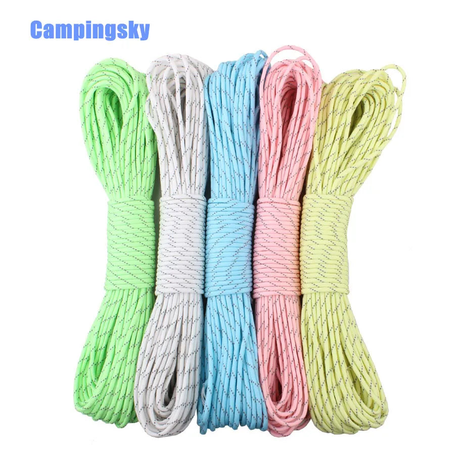 100Ft, 9 Strands Reflective Cores Luminous Glow in the Dark & Reflective Paracord Parachute Cord Lanyard 25 50 100 Feet Outdoor Camping