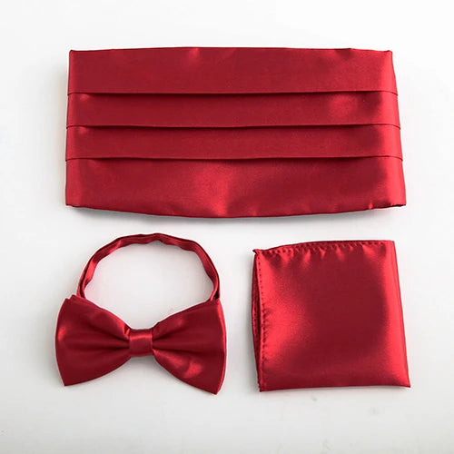 3 PCS Set 17 Colors Men's Luxury Tuxedo Satin Cummerbund Sets Pocket Square Hanky Bow Tie Tuxedo Wedding Men's Formal Papillon Sash Wide Belts Ceremonial Belt Male Luxury Apparel Sets