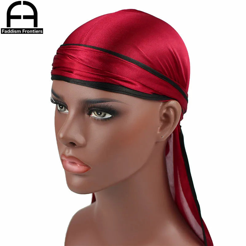 Men's Satin Durags Biker Headwear Skull Cap Bandana Men Silky Durag Doo Rag Turban Hat Headband Hair Accessories