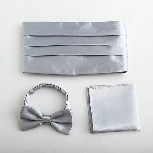 3 PCS Set 17 Colors Men's Luxury Tuxedo Satin Cummerbund Sets Pocket Square Hanky Bow Tie Tuxedo Wedding Men's Formal Papillon Sash Wide Belts Ceremonial Belt Male Luxury Apparel Sets