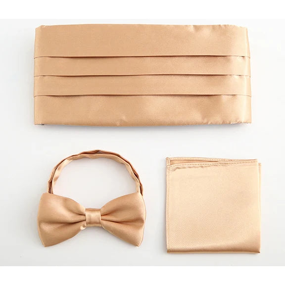 3 PCS Set 17 Colors Men's Luxury Tuxedo Satin Cummerbund Sets Pocket Square Hanky Bow Tie Tuxedo Wedding Men's Formal Papillon Sash Wide Belts Ceremonial Belt Male Luxury Apparel Sets