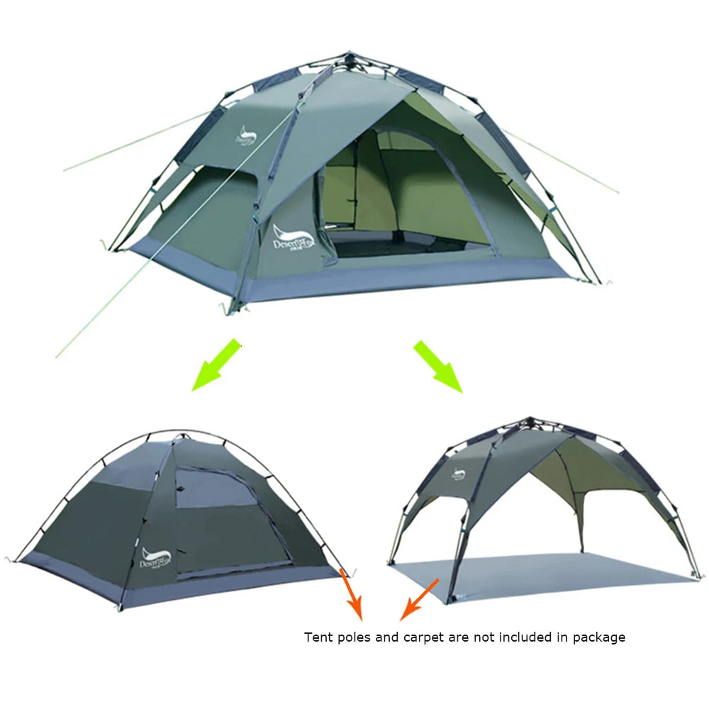 Automatic Camping Tent, 3-4 Person Family Tent Double Layer Instant Setup Portable Backpacking Tent for Hiking Travel