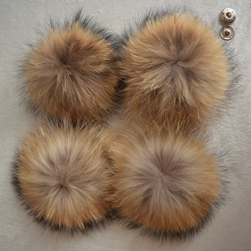 NEW Luxury Siberian Style Winter Warm 15"cm 100% Real Raccoon Fur Pompoms Luxurious Fur Balls Genuine Fur Pom Pom for Bag Hats Cap Scarf Gloves Attached the Hasp Female Ladies Luxury Fashion Clothing