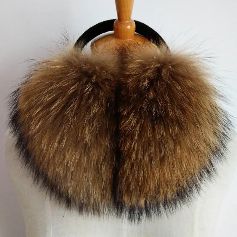 NEW Arrivals  Oversized Really Big Natural Raccoon Fur Earmuffs Real Fur Earmuffs Lovely Personality Plush Fur Ear Cover  Winter Warm Outdoor Snow Clothing Accessories Supplies Female Girls Luxury Fashion Clothing Products