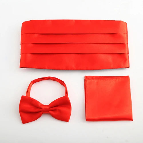 3 PCS Set 17 Colors Men's Luxury Tuxedo Satin Cummerbund Sets Pocket Square Hanky Bow Tie Tuxedo Wedding Men's Formal Papillon Sash Wide Belts Ceremonial Belt Male Luxury Apparel Sets