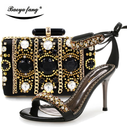 Low-Price Sales are Limited NEW Women Summer Luxury Crystal Tassels Sandals 9CM High heels Evening Beach Party Shoes with Handbags Bride Wedding Shoes Ladies Luxury Fashion Apparel Accessories Clothing Supplies