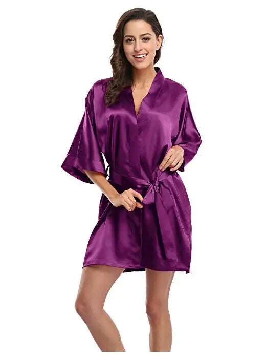 S-2XL Plus Size 14 Colors Sexy Large Size Sexy Satin Night Robe Lace Bathrobe Perfect Wedding Bride Bridesmaid Robes Dressing Gown For Women