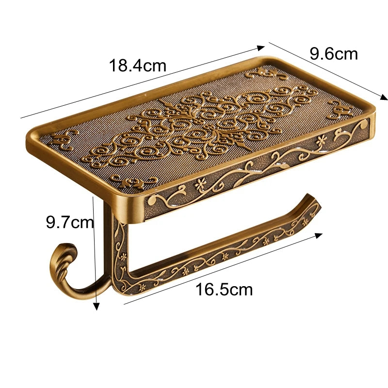 Bathroom Shelves Antique Bronze Carving Toilet Roll Paper Rack with Phone Shelf Wall Mounted Bathroom Paper Holder E654