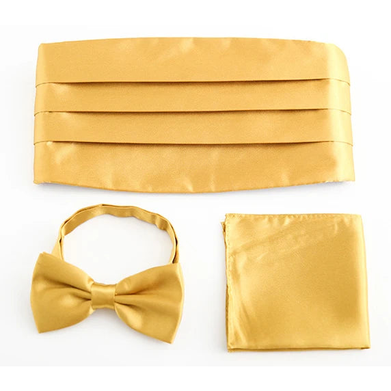 3 PCS Set 17 Colors Men's Luxury Tuxedo Satin Cummerbund Sets Pocket Square Hanky Bow Tie Tuxedo Wedding Men's Formal Papillon Sash Wide Belts Ceremonial Belt Male Luxury Apparel Sets