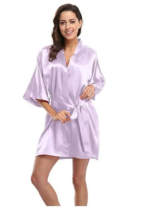 S-2XL Plus Size 14 Colors Sexy Large Size Sexy Satin Night Robe Lace Bathrobe Perfect Wedding Bride Bridesmaid Robes Dressing Gown For Women