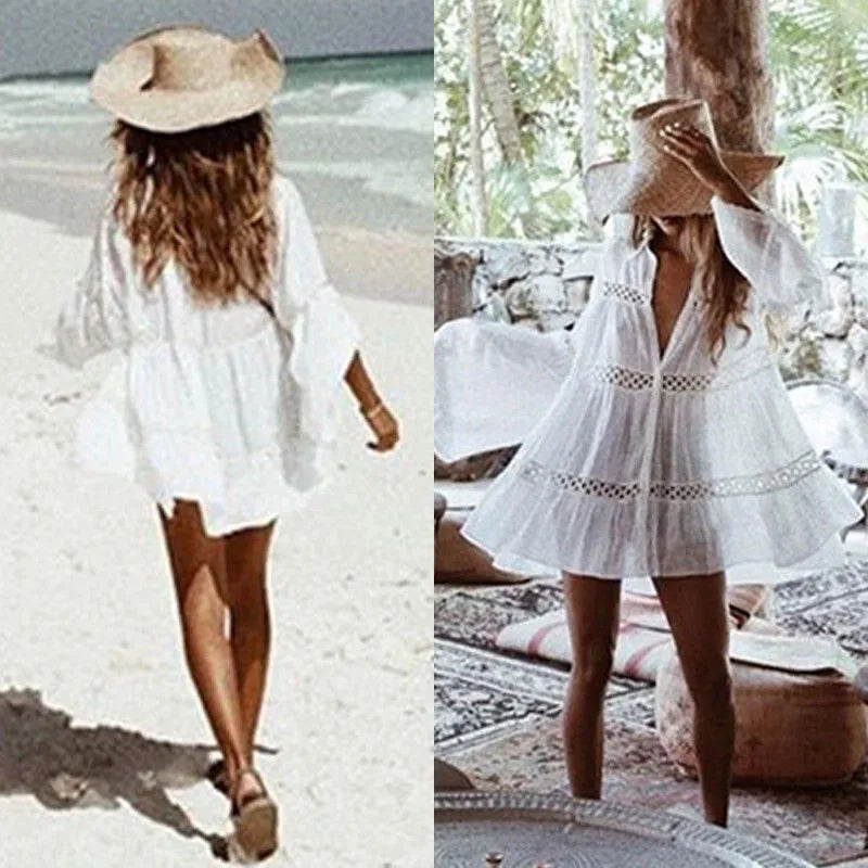 Women Beach Cover Up Lace Hollow Crochet Swimsuit Beach Dress Women Summer Ladies Cover-Ups Bathing Suit Beach Wear Tunic