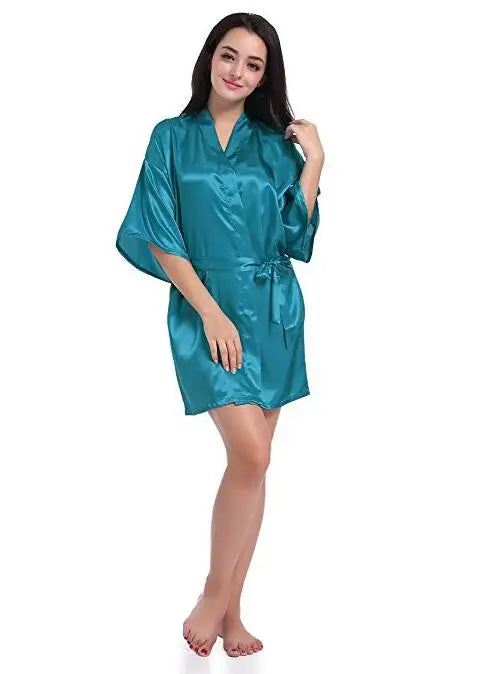 S-2XL Plus Size 14 Colors Sexy Large Size Sexy Satin Night Robe Lace Bathrobe Perfect Wedding Bride Bridesmaid Robes Dressing Gown For Women