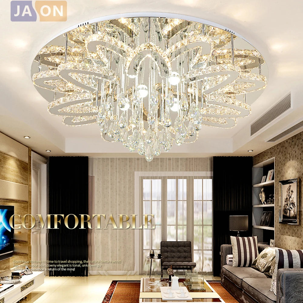 LED Modern Crystal Stainless Steel Round Dimmable RGB Chandelier Lighting Lamparas De Techo For Foyer