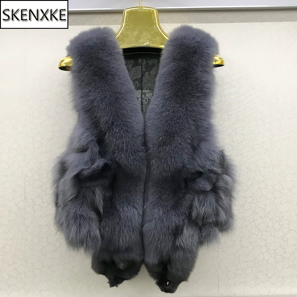 NEW Arrivals S-3XL 6 Colors Italian Design Style Women Winter Luxury Natural Fox Fur Vest Warm Soft 100% Genuine Fox Fur Gilet Lady High Quality Real Fox Fur Sleeveless Coat
