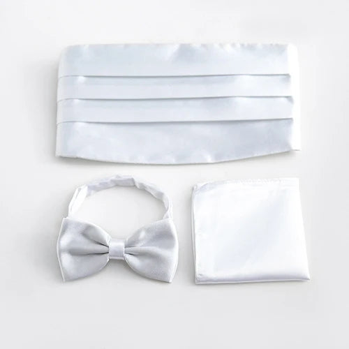 3 PCS Set 17 Colors Men's Luxury Tuxedo Satin Cummerbund Sets Pocket Square Hanky Bow Tie Tuxedo Wedding Men's Formal Papillon Sash Wide Belts Ceremonial Belt Male Luxury Apparel Sets