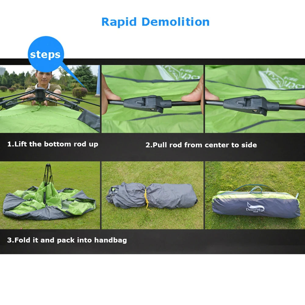 Automatic Camping Tent, 3-4 Person Family Tent Double Layer Instant Setup Portable Backpacking Tent for Hiking Travel