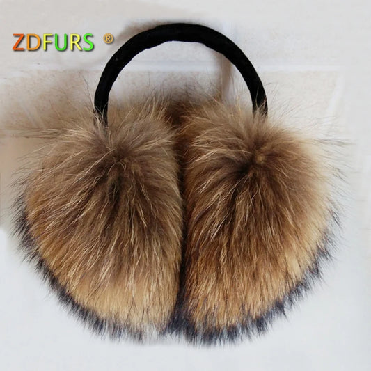 NEW Arrivals  Oversized Really Big Natural Raccoon Fur Earmuffs Real Fur Earmuffs Lovely Personality Plush Fur Ear Cover  Winter Warm Outdoor Snow Clothing Accessories Supplies Female Girls Luxury Fashion Clothing Products