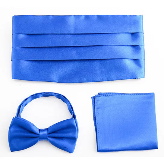 3 PCS Set 17 Colors Men's Luxury Tuxedo Satin Cummerbund Sets Pocket Square Hanky Bow Tie Tuxedo Wedding Men's Formal Papillon Sash Wide Belts Ceremonial Belt Male Luxury Apparel Sets