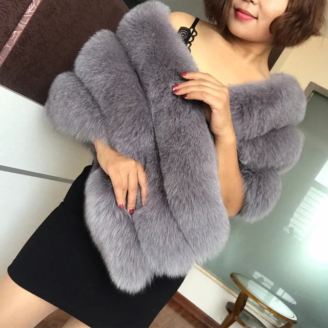 Silver Fox/Gray/White Color New Fashion Lady Luxury Natural Silver Fox Fur Wraps Warmer Genuine Fox Fur Neck Natural Real Fur Coat Women Luxury Apparel Accessories