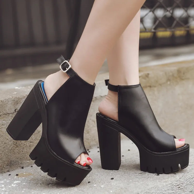 Hot Sale Italian European Women Ladies Summer Shoes Slingbacks High Heels Sandals Platform Casual Shoes for Party New Black Size 35-42 Female Girls Casual Footwear Supplies Streetwear Shoes Products