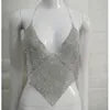Gold/Silvery Color Sexy Backless Crop Top Femme V Neck Camis Halter Hollow Out Sexy Summer Spring Tanks Party Sexy Tops for Women Clubwear EYX611