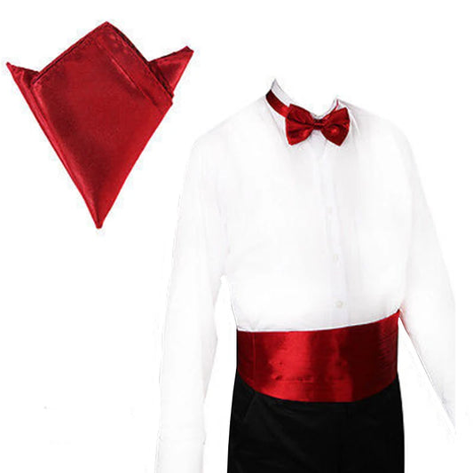 3 PCS Set 17 Colors Men's Luxury Tuxedo Satin Cummerbund Sets Pocket Square Hanky Bow Tie Tuxedo Wedding Men's Formal Papillon Sash Wide Belts Ceremonial Belt Male Luxury Apparel Sets