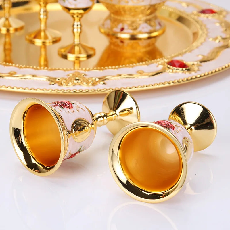 New Arrival 8 Colors Elegant Golden White Wine Set Court Wine Jug Cups Plate Set Home Bar Exquisite Decor