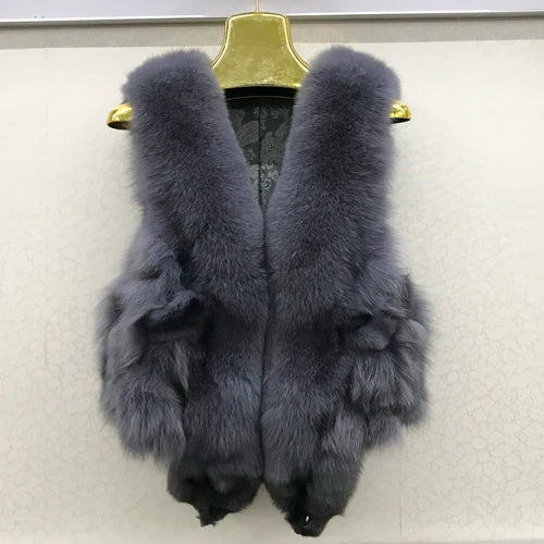 NEW Arrivals S-3XL 6 Colors Italian Design Style Women Winter Luxury Natural Fox Fur Vest Warm Soft 100% Genuine Fox Fur Gilet Lady High Quality Real Fox Fur Sleeveless Coat