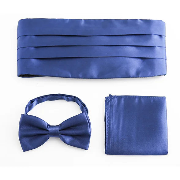 3 PCS Set 17 Colors Men's Luxury Tuxedo Satin Cummerbund Sets Pocket Square Hanky Bow Tie Tuxedo Wedding Men's Formal Papillon Sash Wide Belts Ceremonial Belt Male Luxury Apparel Sets