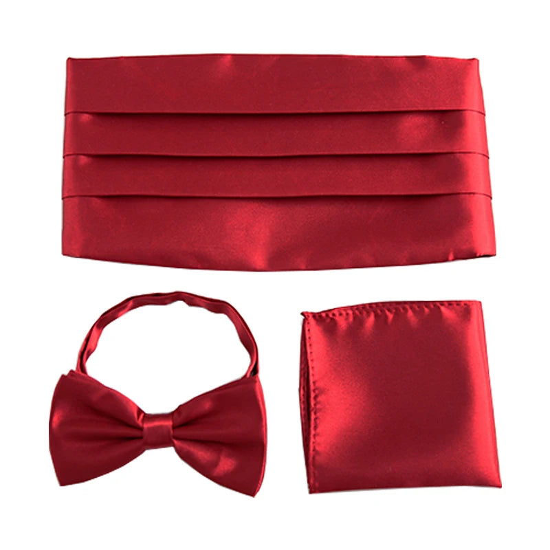 3 PCS Set 17 Colors Men's Luxury Tuxedo Satin Cummerbund Sets Pocket Square Hanky Bow Tie Tuxedo Wedding Men's Formal Papillon Sash Wide Belts Ceremonial Belt Male Luxury Apparel Sets