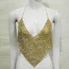 Gold/Silvery Color Sexy Backless Crop Top Femme V Neck Camis Halter Hollow Out Sexy Summer Spring Tanks Party Sexy Tops for Women Clubwear EYX611