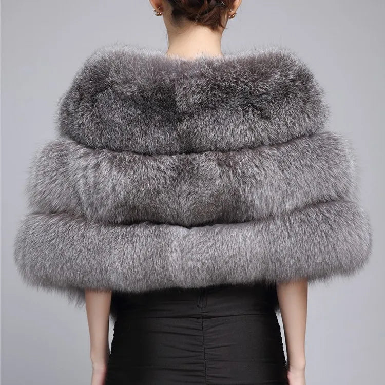 Silver Fox/Gray/White Color New Fashion Lady Luxury Natural Silver Fox Fur Wraps Warmer Genuine Fox Fur Neck Natural Real Fur Coat Women Luxury Apparel Accessories