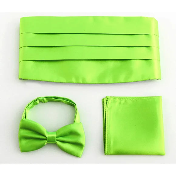 3 PCS Set 17 Colors Men's Luxury Tuxedo Satin Cummerbund Sets Pocket Square Hanky Bow Tie Tuxedo Wedding Men's Formal Papillon Sash Wide Belts Ceremonial Belt Male Luxury Apparel Sets