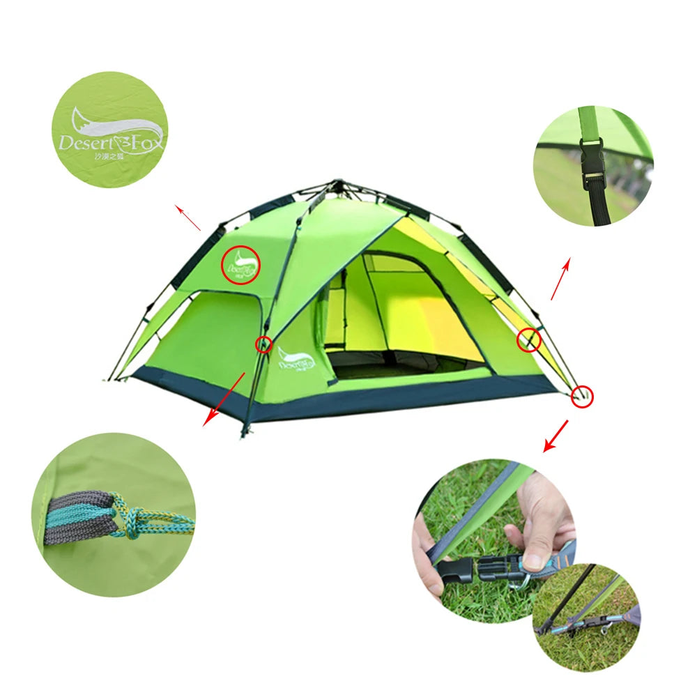 Automatic Camping Tent, 3-4 Person Family Tent Double Layer Instant Setup Portable Backpacking Tent for Hiking Travel
