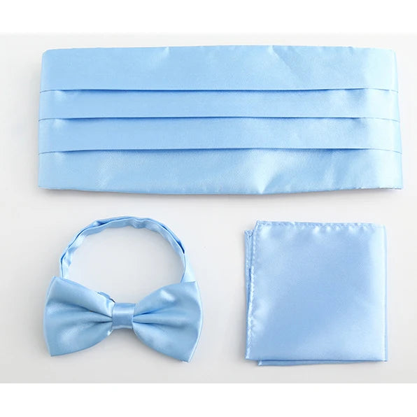 3 PCS Set 17 Colors Men's Luxury Tuxedo Satin Cummerbund Sets Pocket Square Hanky Bow Tie Tuxedo Wedding Men's Formal Papillon Sash Wide Belts Ceremonial Belt Male Luxury Apparel Sets