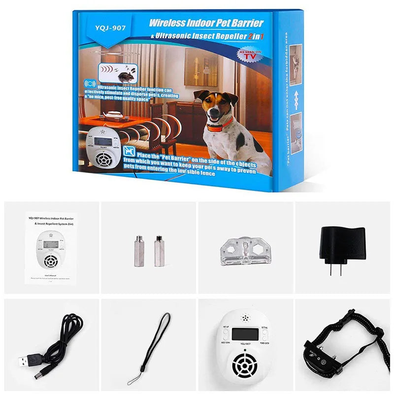 2 in 1 Wireless Electronic Pet Dog Fence Indoor Pet Barriers Management System with Pest Repellent Dog Training Collar Receivers