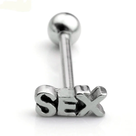 NEW Arrivals  1piece Sex Letter Tongue Rings Stainless Steel Bar Tongue Piercing Labret Lip Ring Punk Body Jewelry