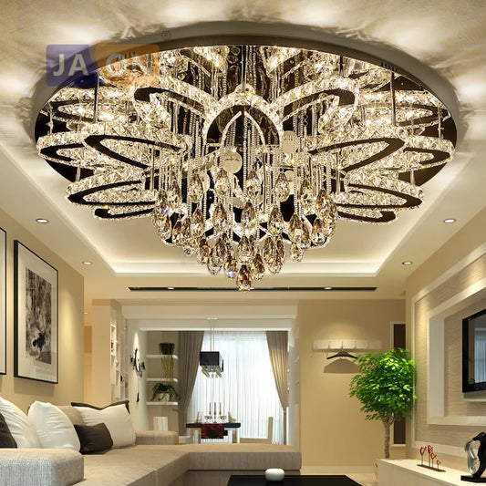 LED Modern Crystal Stainless Steel Round Dimmable RGB Chandelier Lighting Lamparas De Techo For Foyer
