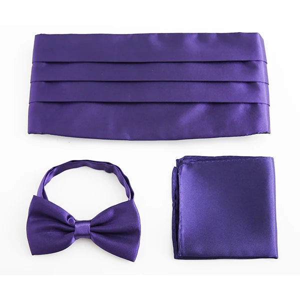 3 PCS Set 17 Colors Men's Luxury Tuxedo Satin Cummerbund Sets Pocket Square Hanky Bow Tie Tuxedo Wedding Men's Formal Papillon Sash Wide Belts Ceremonial Belt Male Luxury Apparel Sets