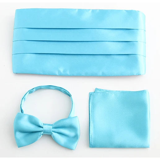 3 PCS Set 17 Colors Men's Luxury Tuxedo Satin Cummerbund Sets Pocket Square Hanky Bow Tie Tuxedo Wedding Men's Formal Papillon Sash Wide Belts Ceremonial Belt Male Luxury Apparel Sets