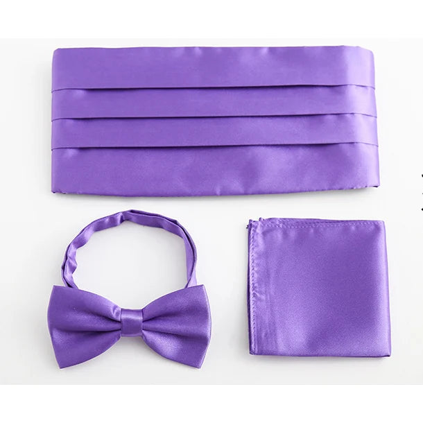 3 PCS Set 17 Colors Men's Luxury Tuxedo Satin Cummerbund Sets Pocket Square Hanky Bow Tie Tuxedo Wedding Men's Formal Papillon Sash Wide Belts Ceremonial Belt Male Luxury Apparel Sets