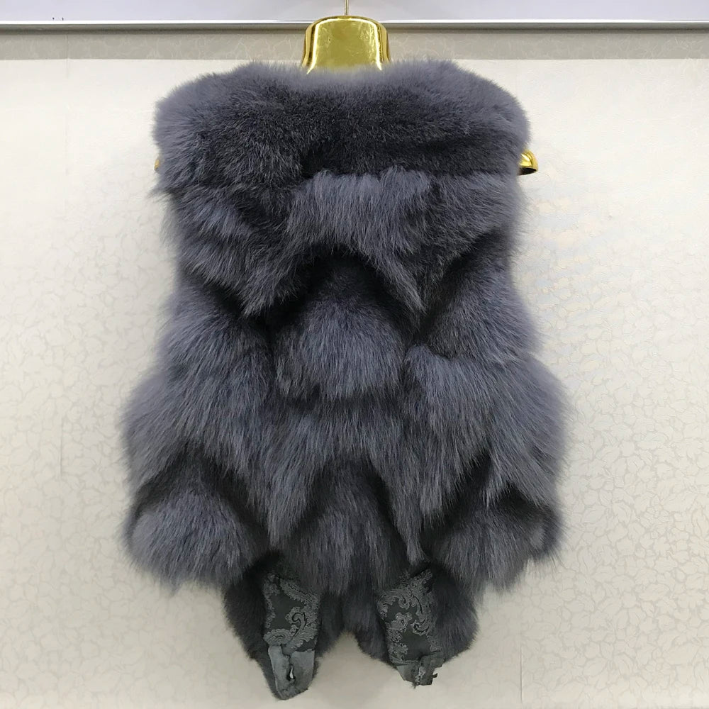 NEW Arrivals S-3XL 6 Colors Italian Design Style Women Winter Luxury Natural Fox Fur Vest Warm Soft 100% Genuine Fox Fur Gilet Lady High Quality Real Fox Fur Sleeveless Coat