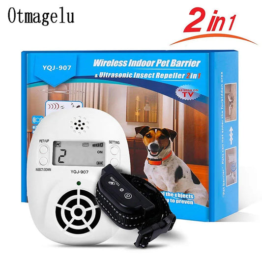 2 in 1 Wireless Electronic Pet Dog Fence Indoor Pet Barriers Management System with Pest Repellent Dog Training Collar Receivers